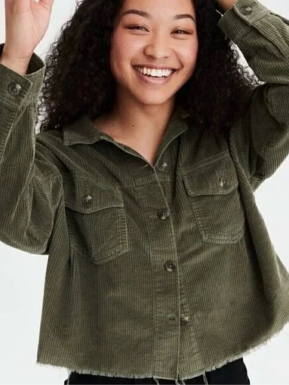 American Eagle Outfitters Olive Green Corduroy Teddy Jacket